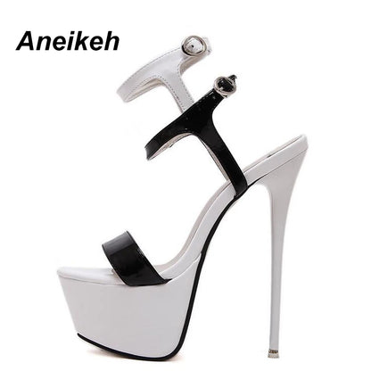 Aneikeh Sandals Sexy Open Toe 16CM High Heels Shoes Black Red White