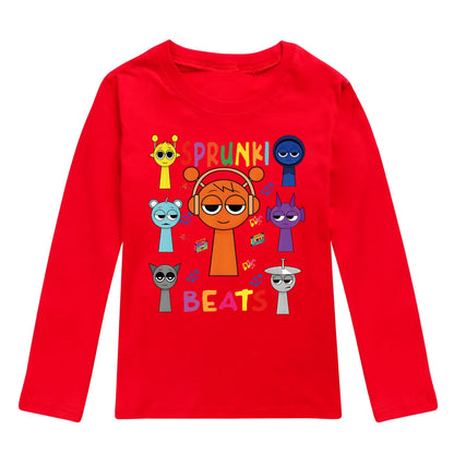 Sprunki Clothes Summer Kids Fashion Horror Game Incredibox Long Sleeve T-Shirt Boys Graphic Tee Baby Girls Tops Child Pullover