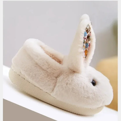 Children Indoor Slippers Winter Warm Cotton Shoes Kids Home Floor Slippers Cartoon Rabbit Anti-slip Boys Girls Plush Footwear