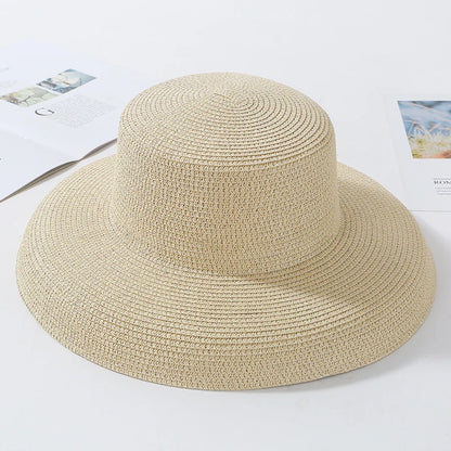 2024 New Summer Sun Hats Ladies Solid Plain Elegant Wide Brim Hat Female Round Top Panama Floppy Straw Beach Hat Women лето