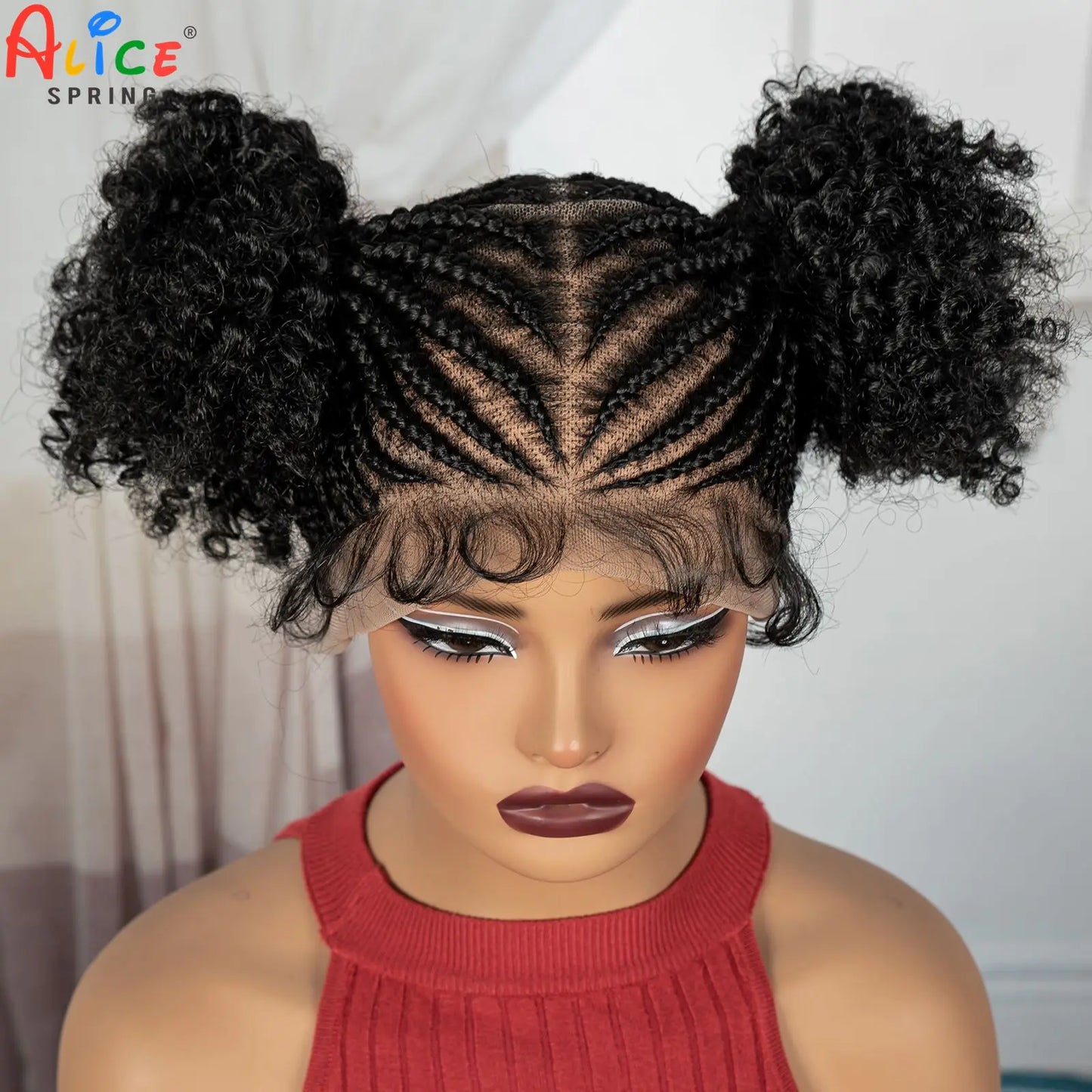 Cornrow Braided Wigs Synthetic Full Lace Bantu Braided Lace Wig with Baby Hair Cosplay Wig for Women Girls Lace Front Braids Wig