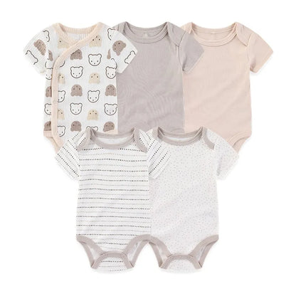 4/5PCS Cotton Bodysuits Print Newborn Baby Girl Clothes Short Sleeve Cartoon Baby Boy Clothes Set Solid Color Summer Bebes