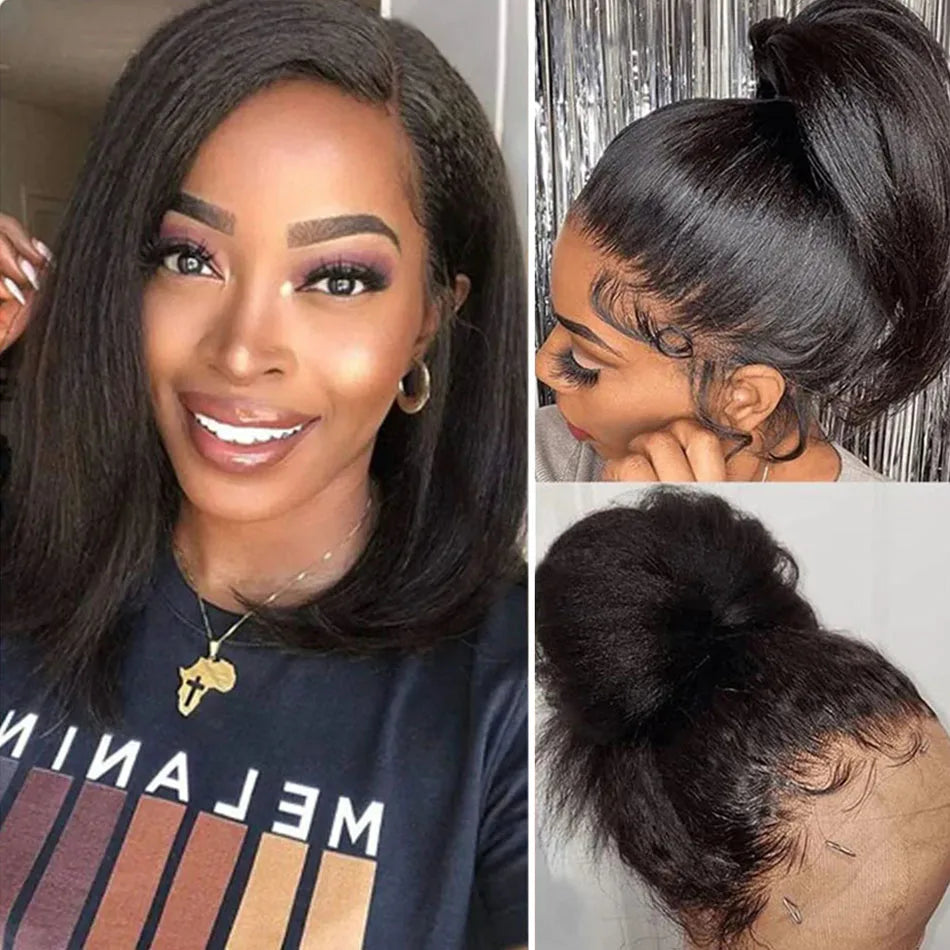 Glueless Kinky Straight 13x4 Lace Front Wig BOB 4x4 Closure Wig With Kinky Edges Lace Frontal Brazilian Bob Human Hair For Women