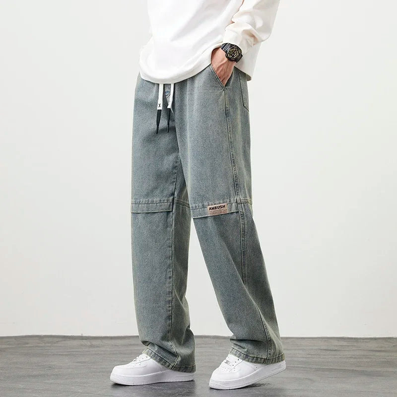 Autumn New Wide Leg Washing Jean Pants Men Trousers Neutral Enlarge Loose Casual Straight Outdoor Fashion Pants Big Size 8xl