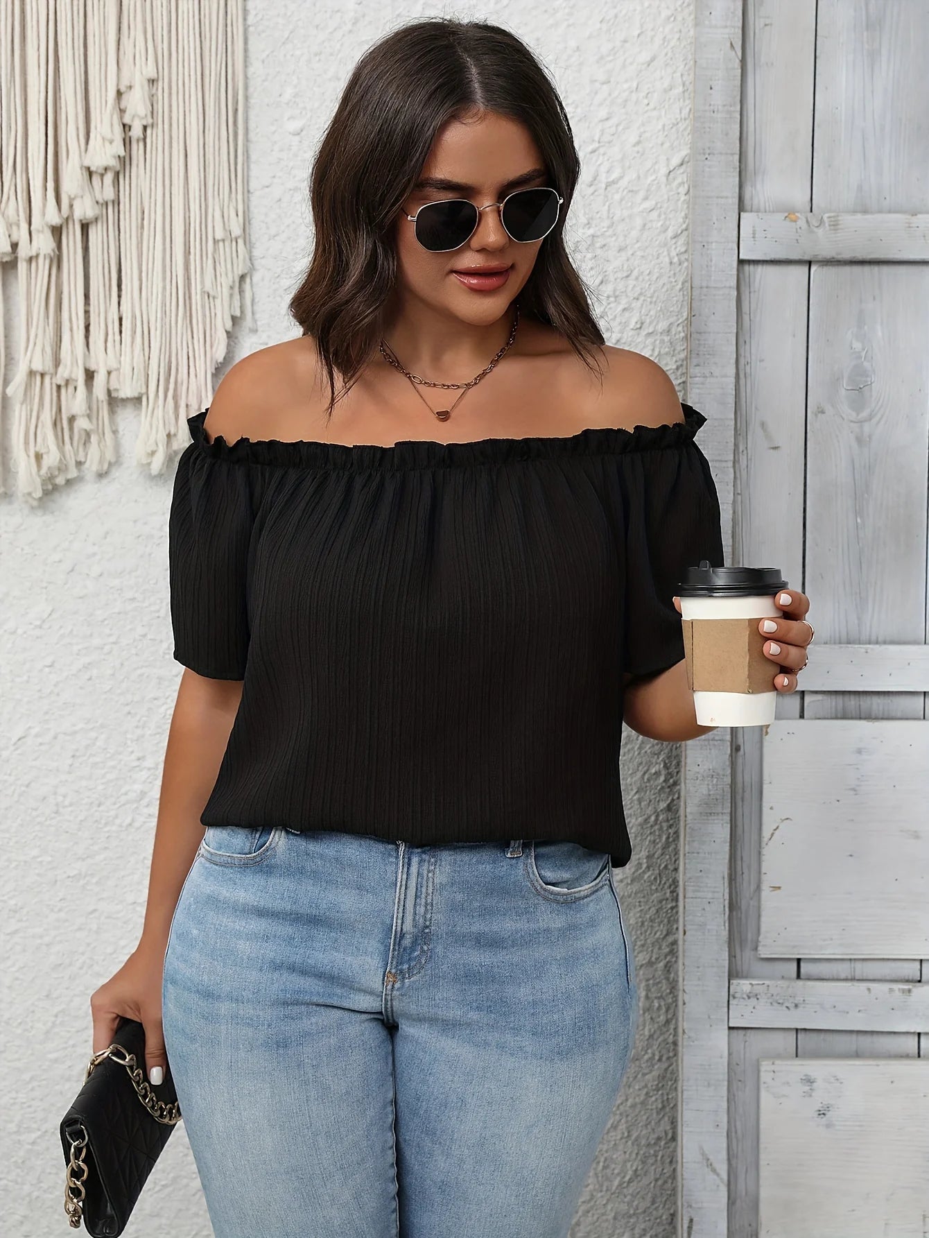 Plus Size Summer Women Elegant Shoulderless Shirt Casual Fashion Solid Tops Office Lady Curve Clothing