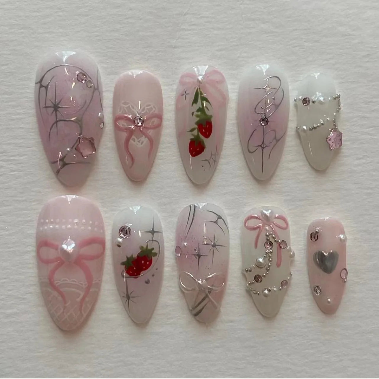 2024 New Ramadan Style False Nails with Gold Moon Star Design Almond Red French Fake Nail Patch Full Cover Detachable Manicure