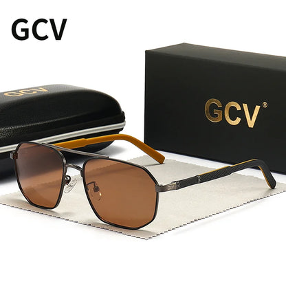 GCV Brand Classic Pilot Square Polarized Sunglasses Metal Frame Men's Driving Male Sun Glasses Eyewear UV Blocking Luxury