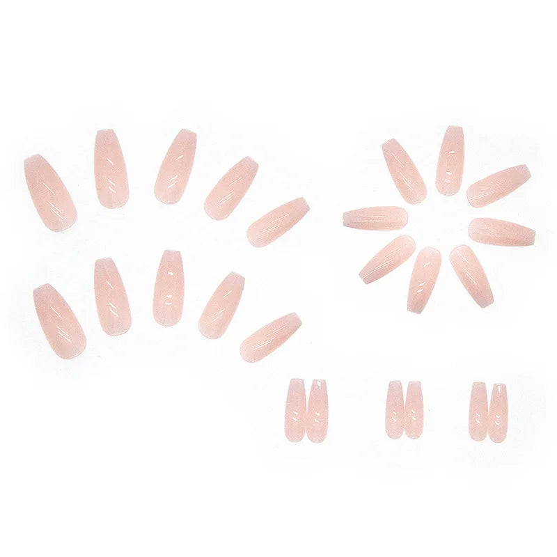 24 Pcs Medium-Long Coffin Press On Nails Pink Gradient Fake Nails Glossy French Style Reusable False Nails For girls QH-R485