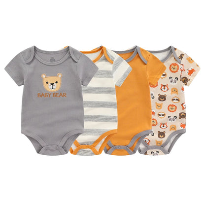 4/5PCS Cotton Bodysuits Print Newborn Baby Girl Clothes Short Sleeve Cartoon Baby Boy Clothes Set Solid Color Summer Bebes