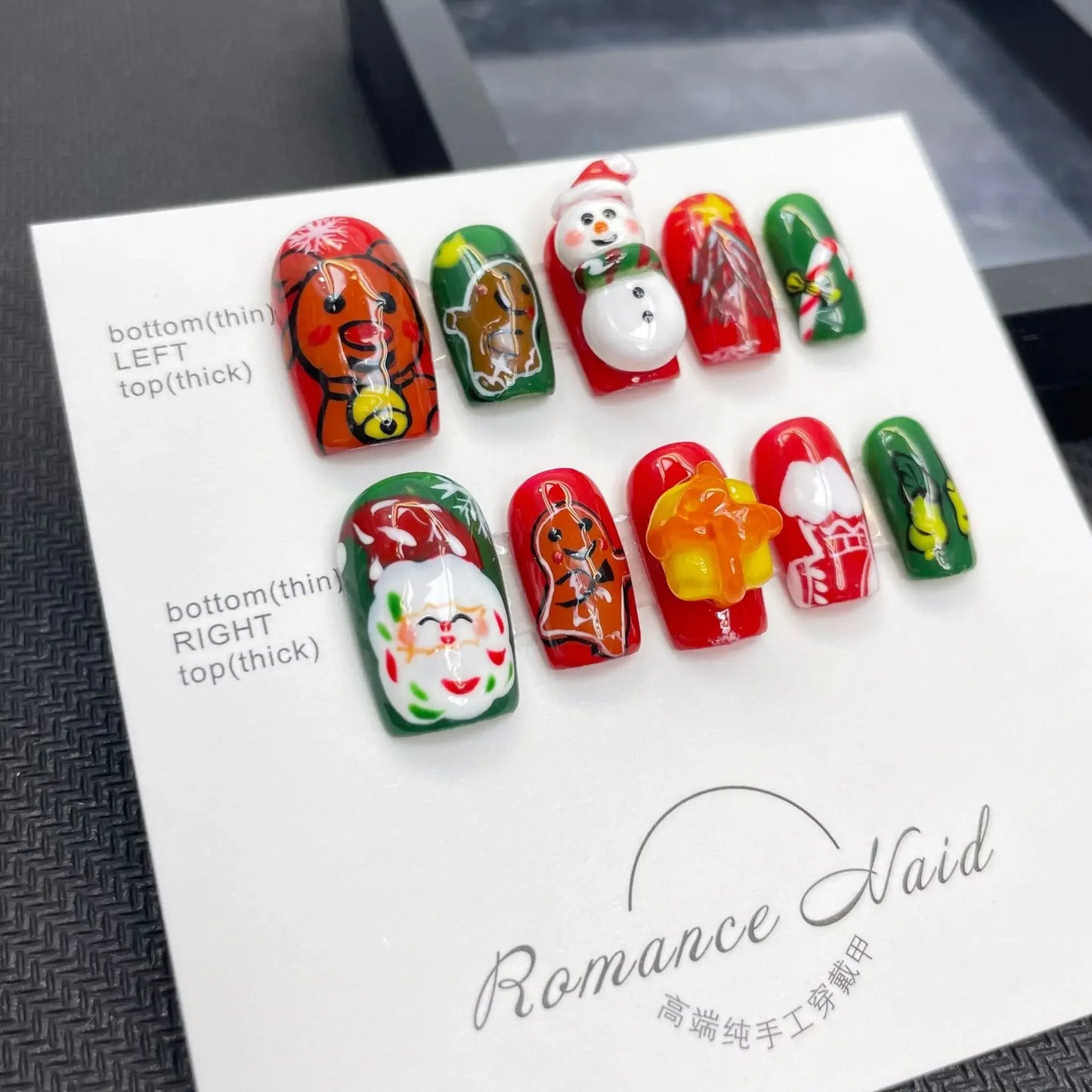 Press On Nails Handmake Autumn and Winter Three Dimensional Cartoon Cute Snowman Santa Claus Elk Removable Reusable Fake Nails