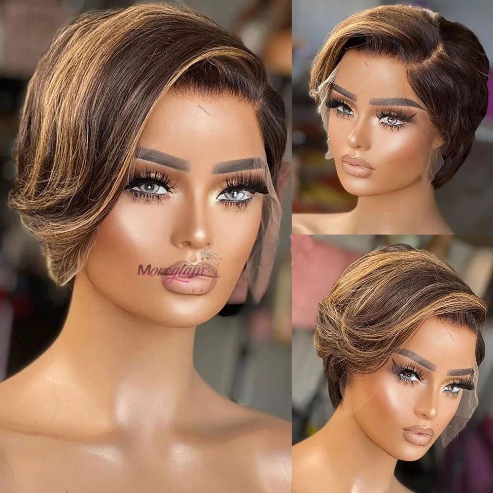 Pixie Cut 13x4 Transparent Lace Front Wigs For Women Short Bob Wig Brazilian Pre Plucked Lace Frontal Human Hair Wig 180 Density