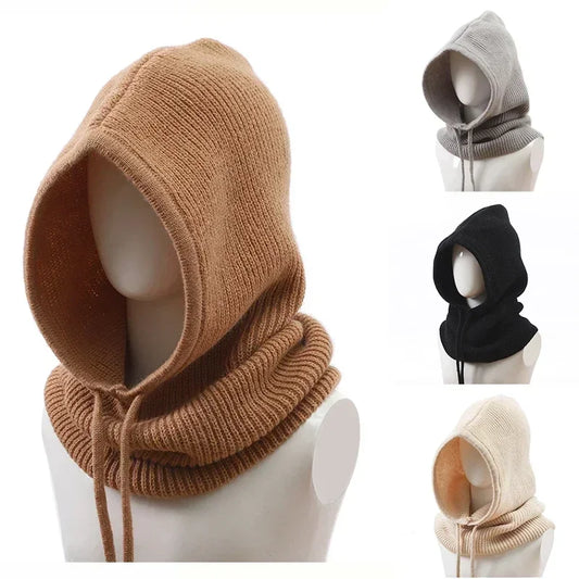 Unisex Adjustable Elastic Balaclava Cap Warm Ring Scarf Beanie Hat For Women Men Windproof Hooded Neck Collar Knitted Hat Bonnet