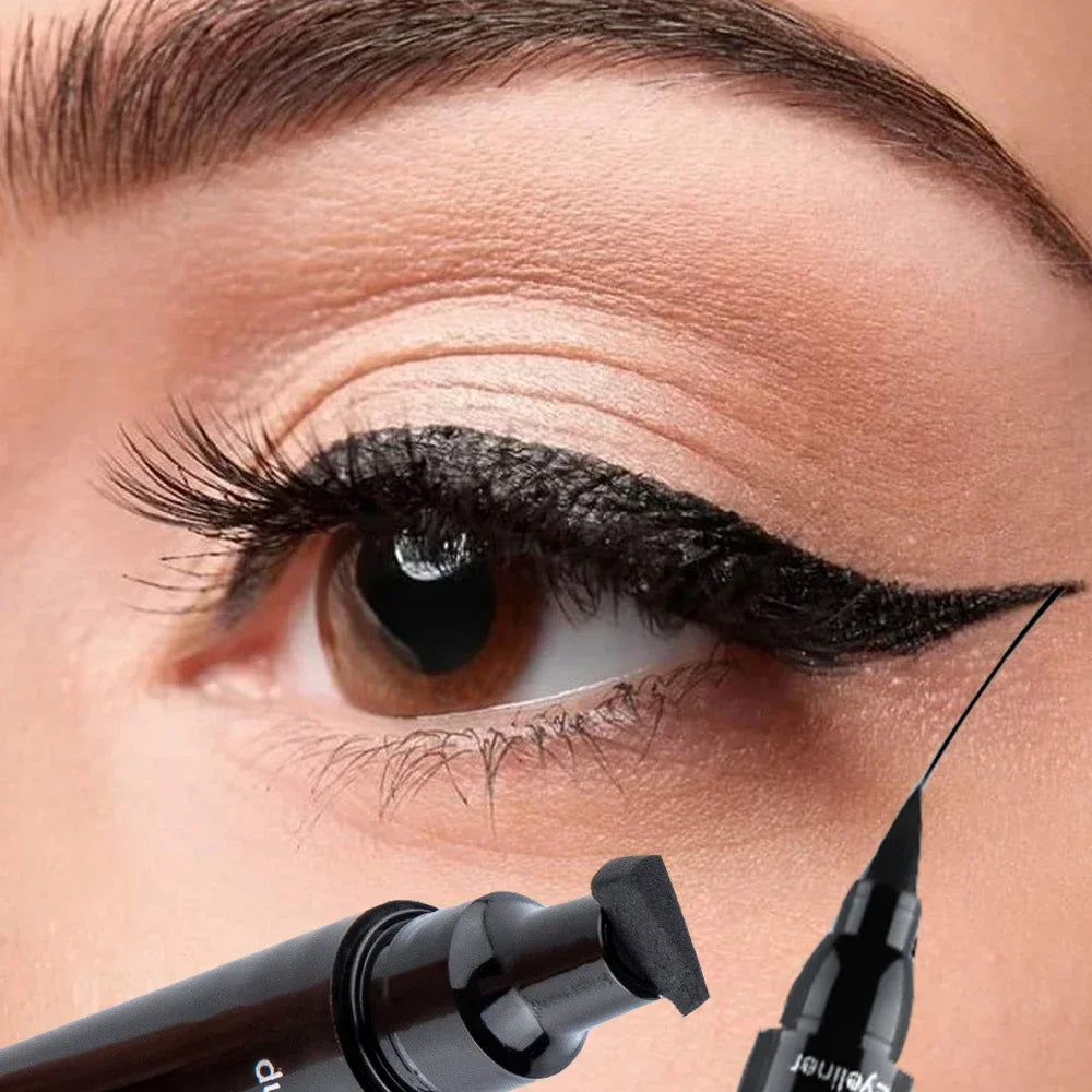 Double-ended 2 in1 Stamp Liquid Eyeliner Pencil Waterproof Lasting Fast Dry Black Seal Eye Liner Pen