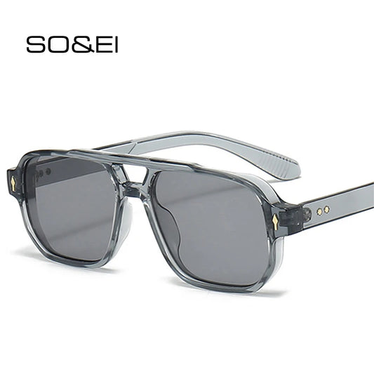 Double Bridges Men Square Sunglasses Clear Ocean Lens