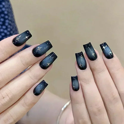 24pcs Black Short Ballet False Nails with Glue French Design Detachable Fake Nails Art Heart Full Cover Press on Nails Tips
