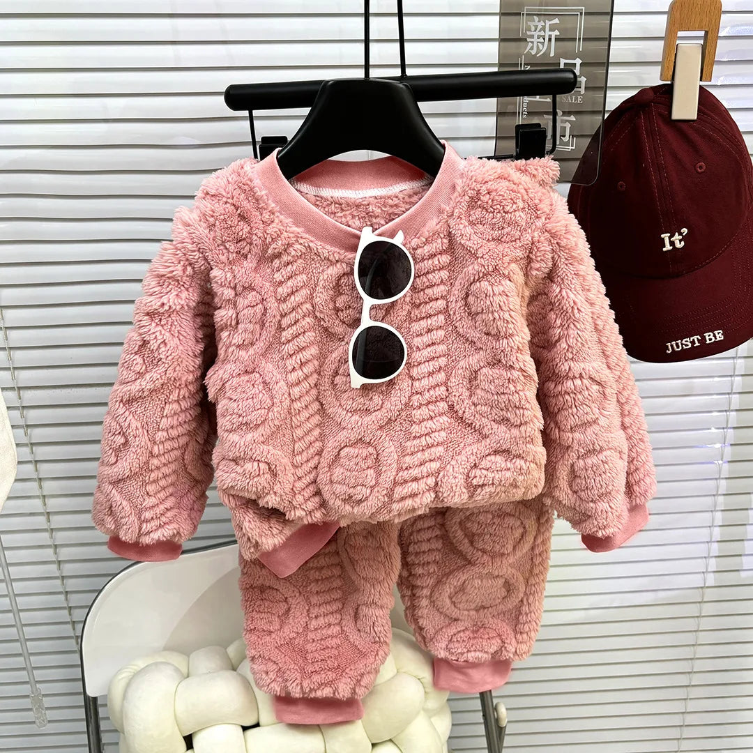 Children's Fall and Winter Facecloth Warm Pajamas Homewear Suit Boys Padded and Thickened Homewear Girls Thermal Underwear Set