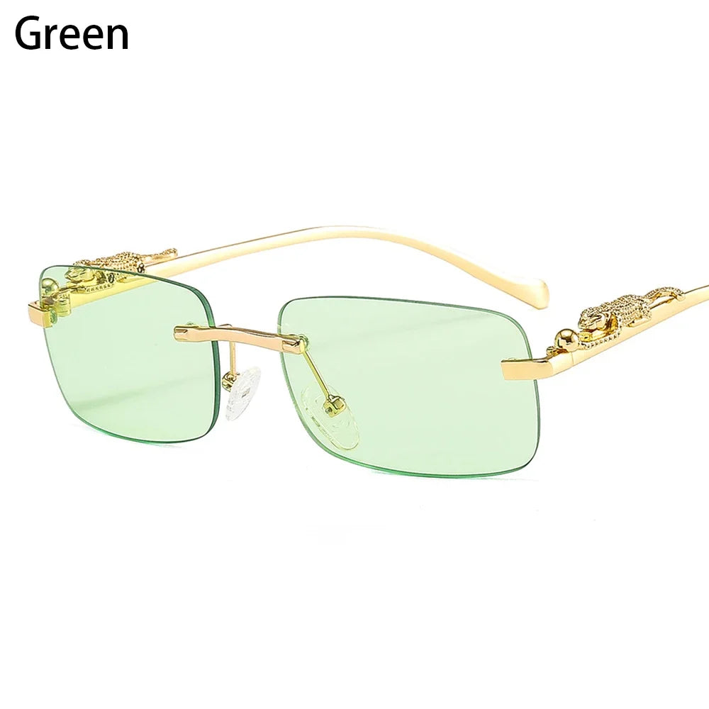 Square Rimless Sunglasses Women Men Cut Edge Golden Leopard Small Frame Sun Glasses Designer Retro Shade Eyewear UV400 oculos