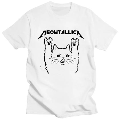 Funny Cat Meowtallica Cat Rock Music Graphic Print T Shirt Rock Music Fashion Crew Neck Short Sleeve Plus Size T Shirt Women