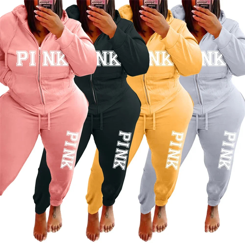 Tracksuit Women's Letter Pattern Plus Size Clothing Two Piece Sets Long Sleeved Hoodies Fashion Winter Sportswear Wholesale