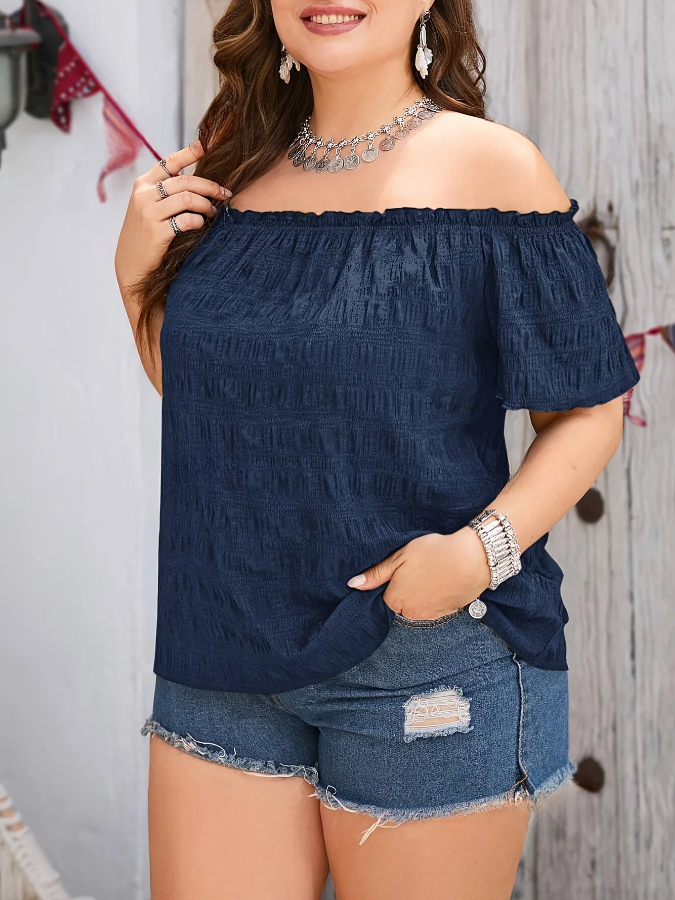 Plus Size Summer Women Elegant Off The Shoulder Dress Casual Fashion Solid Tops Office Lady Loose Curve Clothing