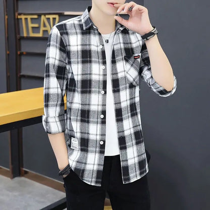 Spring Autumn New Fashion Turn-down Collar Long Sleeve Plaid Blouse Men's Clothing Casual All-match Korean Button Trend Shirts