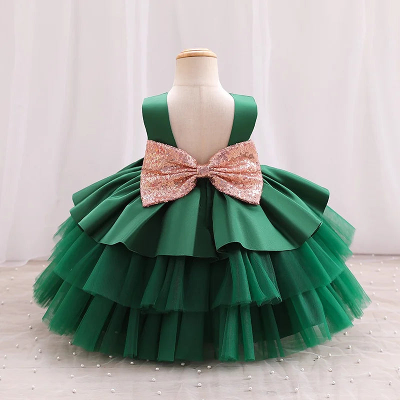 Sequin Birthday Party Dress for Baby Girls Sleeveless Elegant Tulle Princess Dress Red Green Christmas Dress for Kids New Year