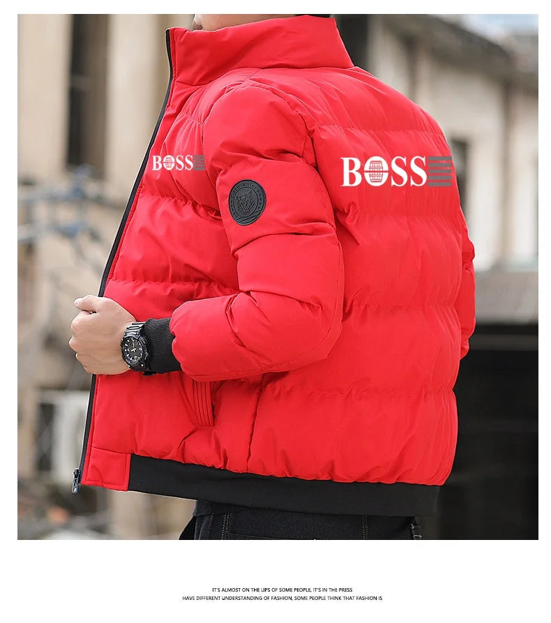 New Men's Padded Jacket Tiger Head Logo Short Thick Casual Men's Parka Winter Trend S-5XL