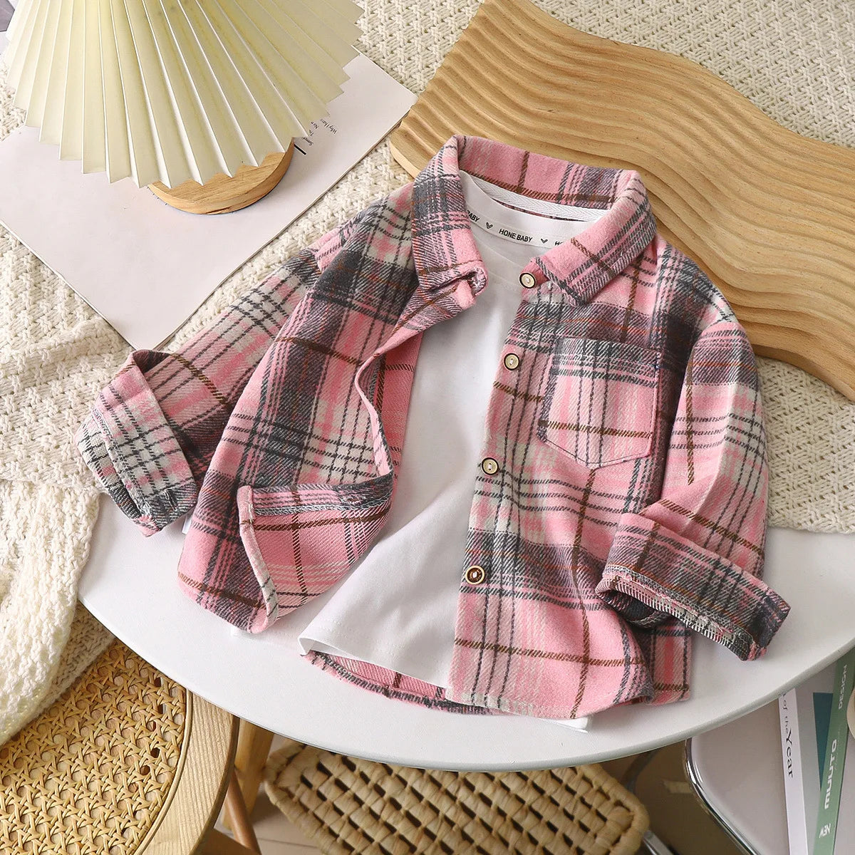 2-9Y Kids Boys Girls Spring Fall Vintage Plaid Shirt Cotton Clothing Long Sleeve Lapel Single Breasted Cardigan Base T-shirt