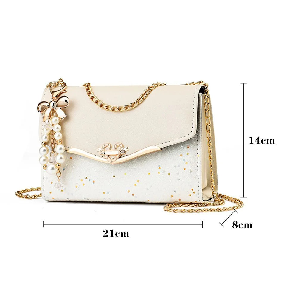 Fashion Messenger Bag Women Trendy Sequin Single Shoulder Bags Mobile Phone Pouch Ladies PU Leather Handbag with Tassel Pendant