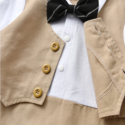 Gentleman Baby Boy Baptism Birthday Clothes Set Formal 0-18 Months Infant Romper Bow Hat 3 PCS Suit Children Christening Outfit