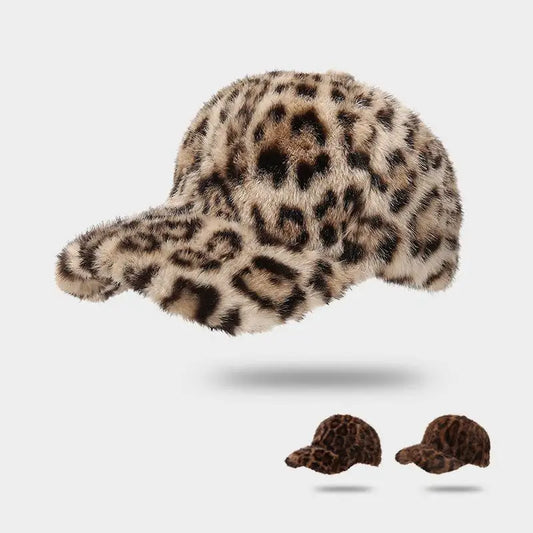 Leopard Print Baseball Cap Women Plush Faux Fur Keep Warm Winter Women's Cap Outdoor Vintage Snapback Hats For Women