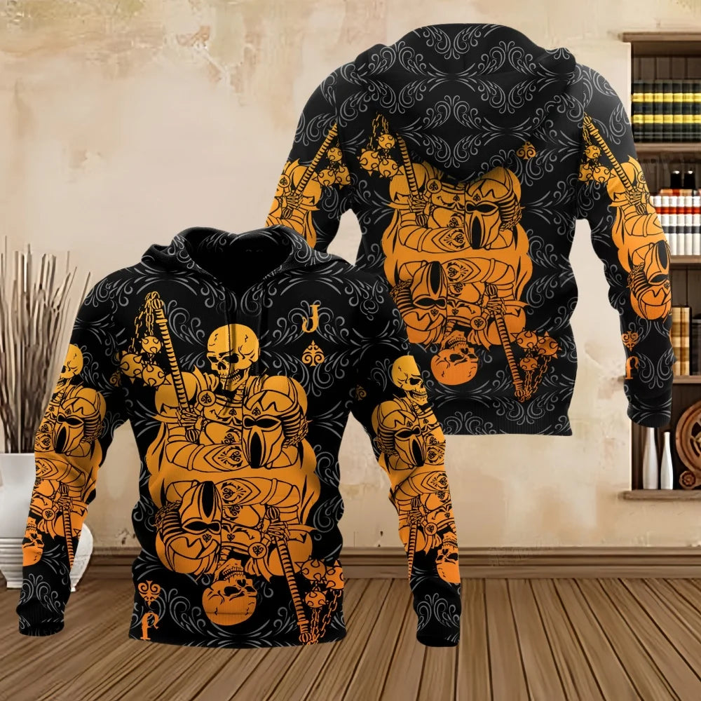 Fashion Men Hoodies Four Seasons Vintage Skull 3D Print Pullover Sweatshirts Men Comforts Kangaroo Pocket Y2k Hoodies Clothing