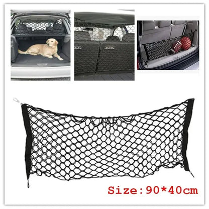 Auto Care Universal Car Trunk Luggage Storage Cargo Organiser Nylon Elastic Mesh Net with 4 Plastic Hooks