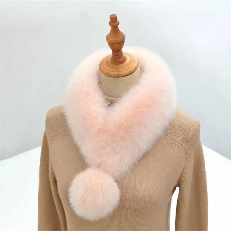 Winter New Imitating Fox Fur Scarf with Pom Pom Fashion Warm Genuine Fur Scarves Thick Warm