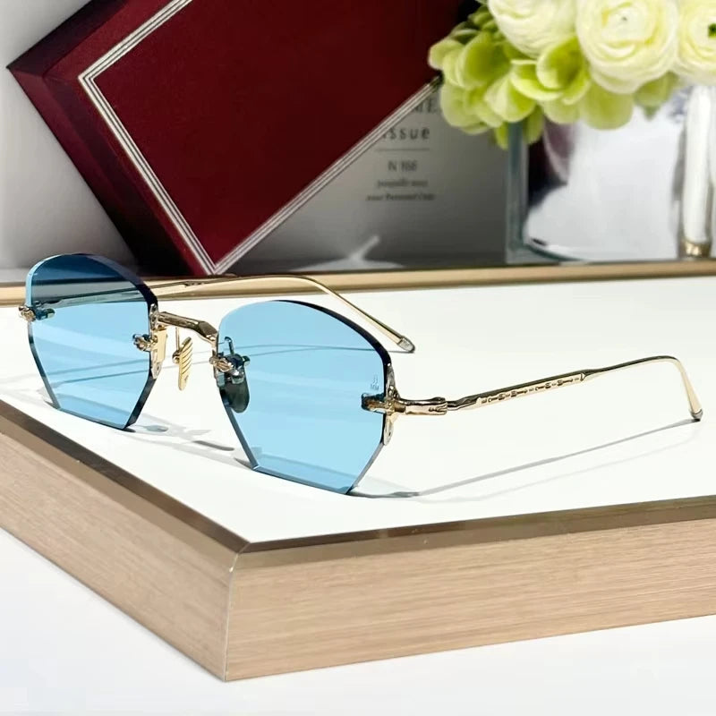 Luxury Rimless Sunglasses OATMAN Irregular Square Alloy Top Quality Men and Women Original Design UV400gafas with Inner Case