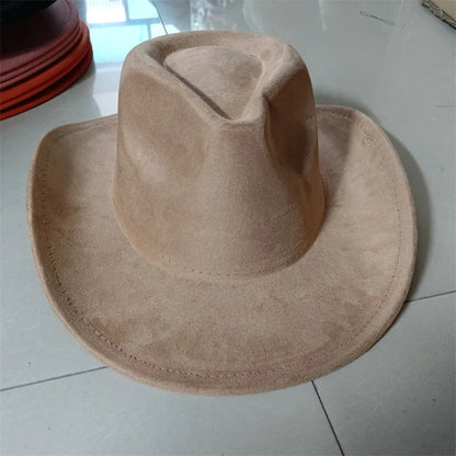 Western suede leather 7.5CM Western denim women's Fedora hat men's church jazz hat fashion travel party hat denim hat 2024