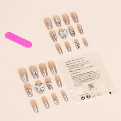 24Pcs/1Box Nails Art Fake Press On False On Practice Hand For Material Formas Fingernails Fake Products Accessories Pink Design