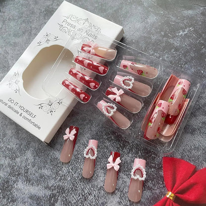 French Tip Press on Nails Long Coffin False Nails Press ons Acrylic Glue on Nails Full Cover False Nails Wearable Fake Nails Set