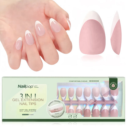 NAILPOP 150PCS Short Coffin Press on Nails 3 in 1 Coat Soft Gel Nail Tips French Tip Press on Nails 15 Sizes of Nail Art DIY