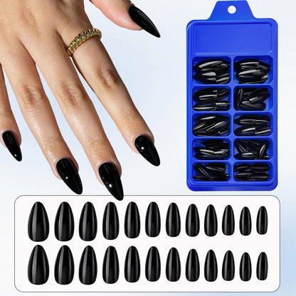 100Pcs Almond Press on Nails Medium Length Nails Black Matte