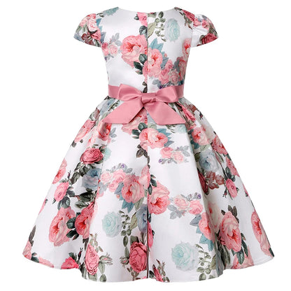 Seven Colours Flowers Girls Dress Summer Big Bow Fashion Christmas Princess Dress Birthday Party Gift 2-10 Years Kids Clothes