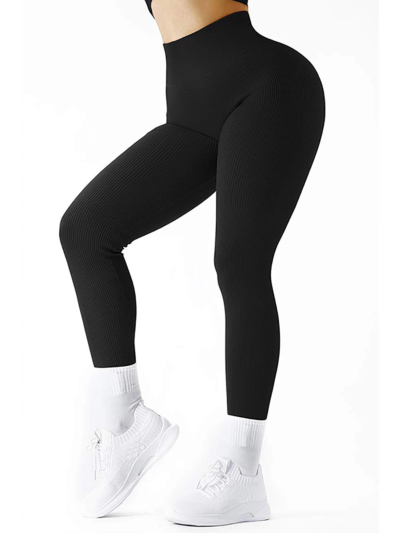 Women's Solid Color High Waist Simple Yoga Fitness Daily Ribbed Sports Cycling Leggings