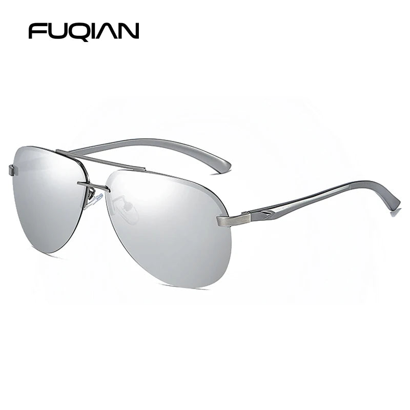 Fashion Rimless Pilot Polarized Sunglasses Men Women High Quality Aluminum Magnesium Sun Glasses Male Classic Driving Shades