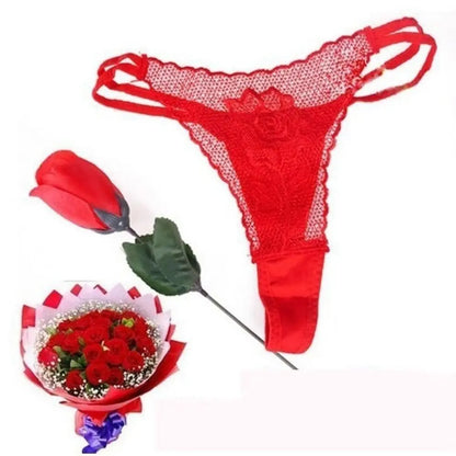 lady Sexy G String Women's Panties Red Calcinhas Thongs Ladies Roses Lace Lingerie Women's Underwear