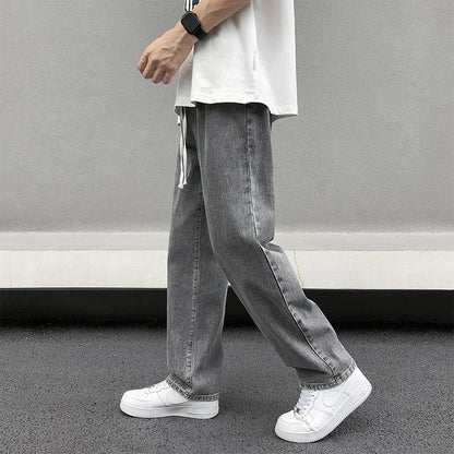 Casual Straight-Leg Jeans Men's Spring New Loose-Fit Elastic Waist American Style Wide-Leg Trousers New Arrival High Street Fash