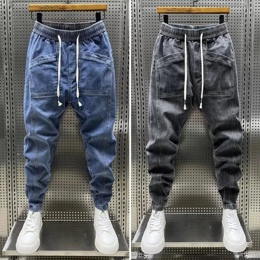 Elastic Waist Jeans Men's Elastic Drawstring Waist Denim Cargo Pants with Pockets Casual Spring Autumn for Men for Everyday