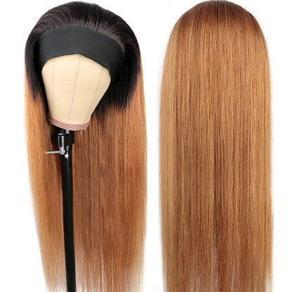 1B30 Ombre Headband Bone Straight Human Hair Wig None Lace Full Machine Made Wigs For Women 150% Density Long Layered Remy Hair