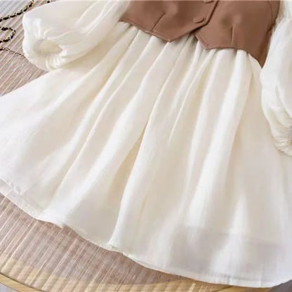 Spring Autumn Baby Suits Girl Vest + Long Sleeve Dresses 2piece Kids Cute Princess Dress Children Chiffon