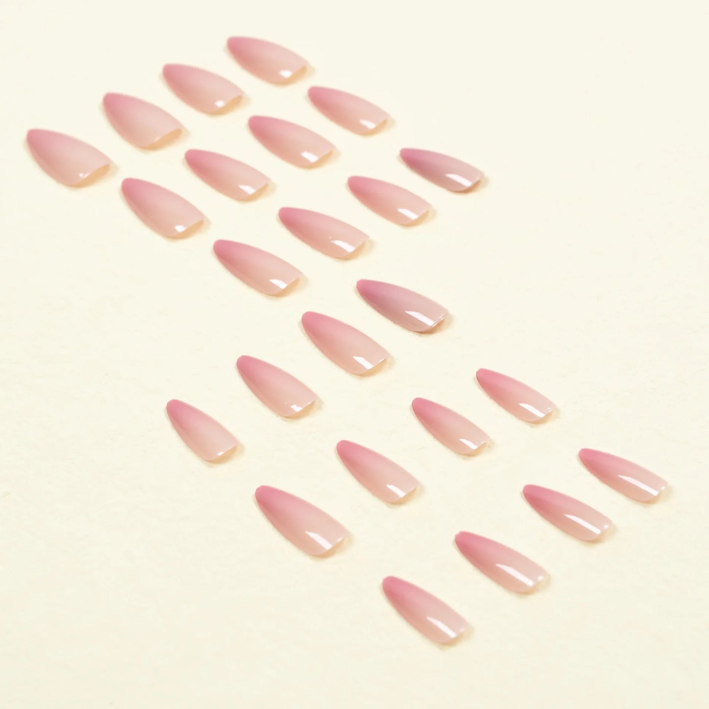 Ins Sweet Gradient Pink False Nail Patch Almond Glossy Korean Style Fake Nail Wearable 24pcs Artificiall Nails Free Shipping