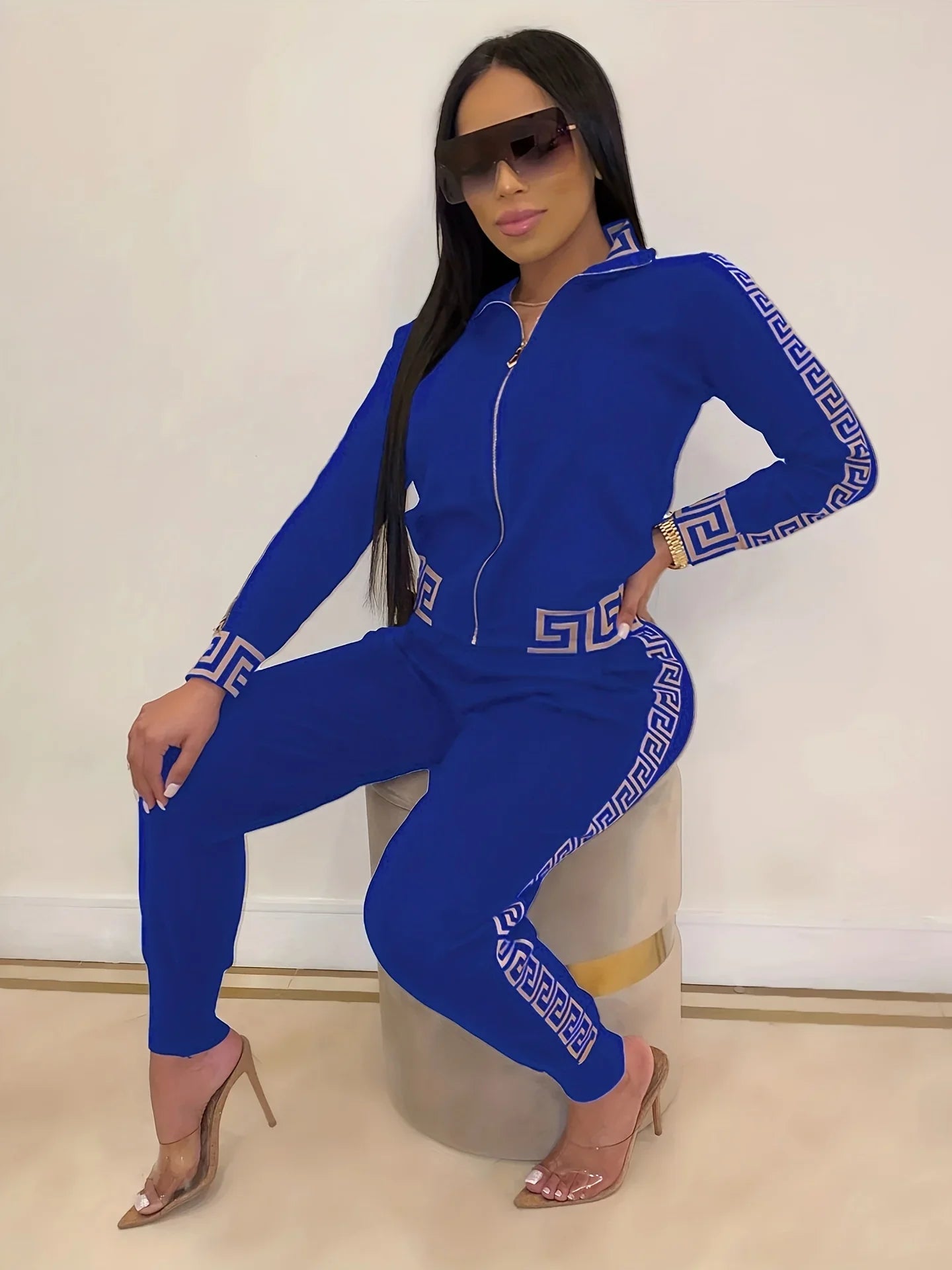 New Style Leisure Printing Stitching Two-piece Suit